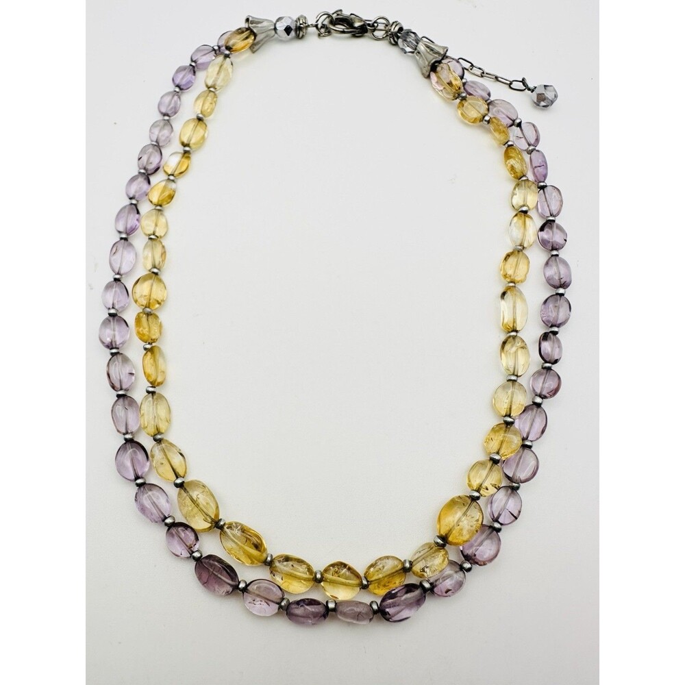 Natural Amethyst Citrine Nuggets Bead Necklace Double Layer 17.5”